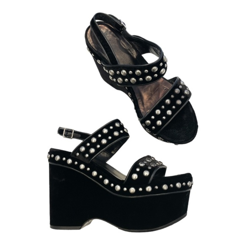 SAINT LAURENT Candy Black Velvet Slingback Sandals - 37.5